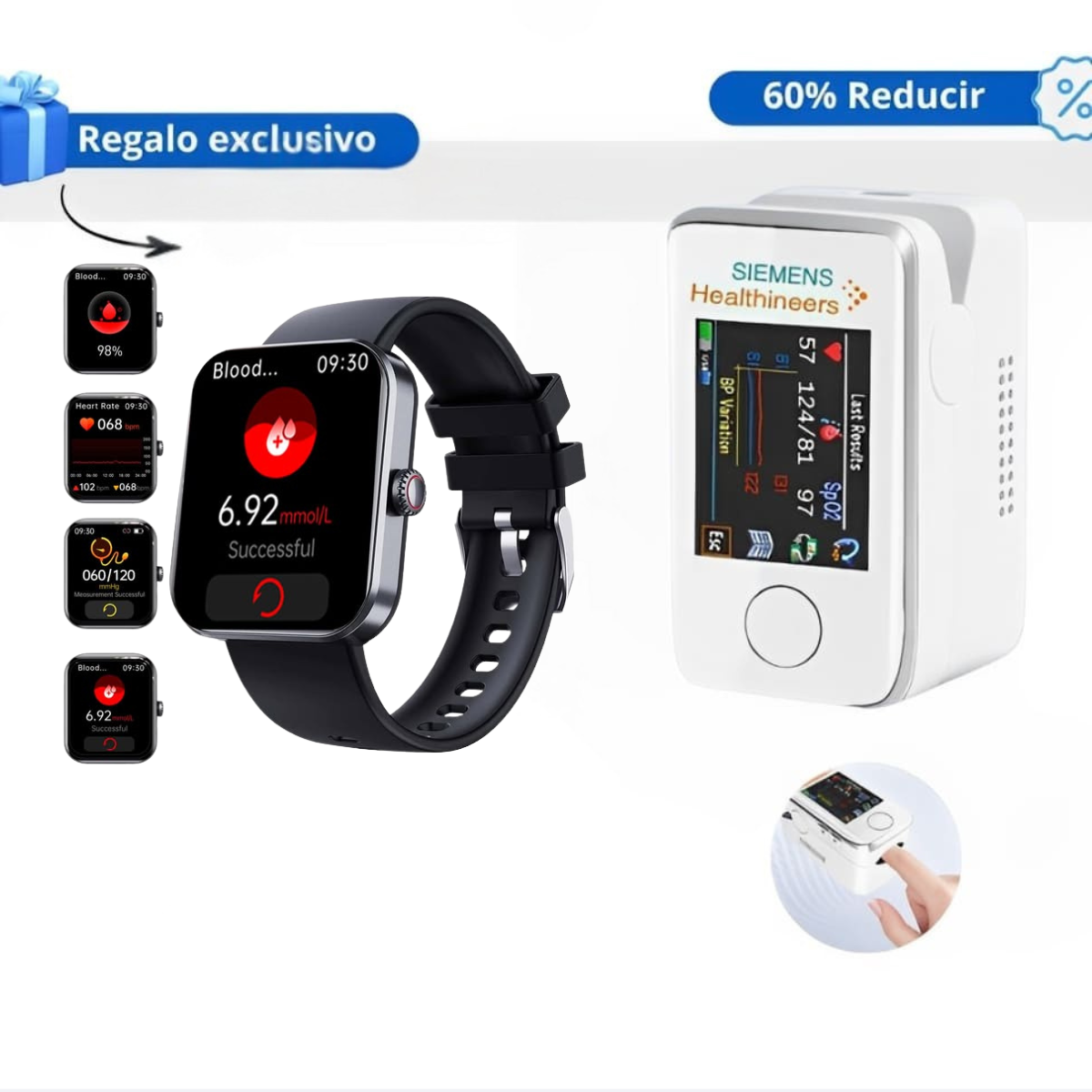 Medidor de glucosa en sangre multifuncional Siemens + Reloj Monitorizador - COMPRA 1 Y RECIBE OTRO GRATIS